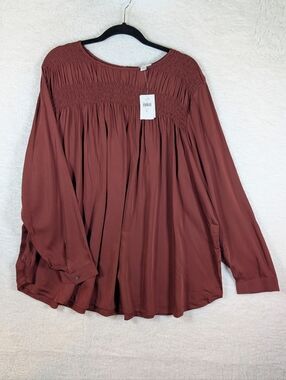 J. Jill Smocked Yoke Long-Sleeve Tunic in Rust